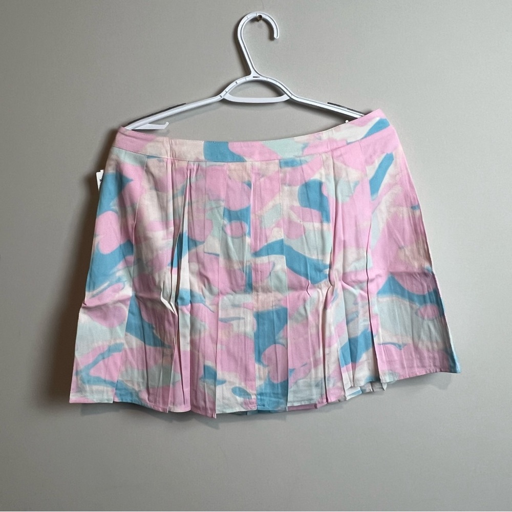 BP. Plaid Pleated Pink/Blue Painted Camo Skirt